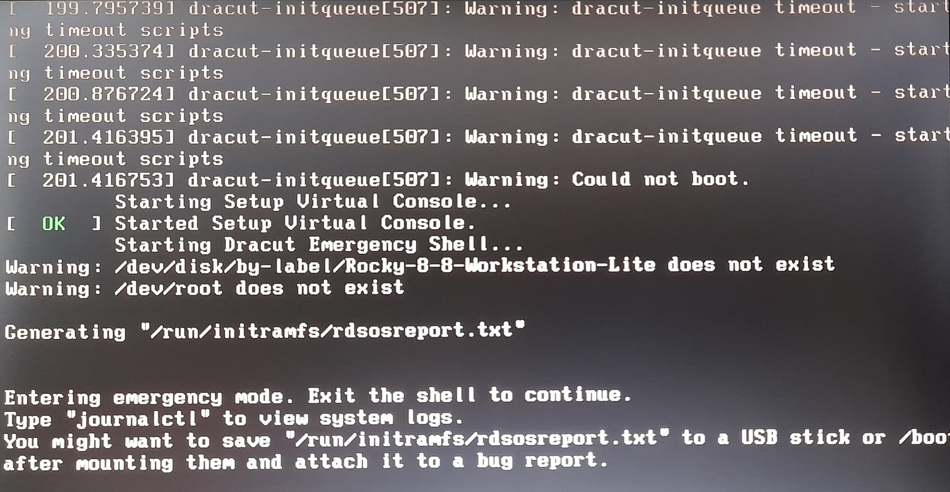 CentOS 7 dracut-initqueue vedev/mapper/centos-root does not exist hatası